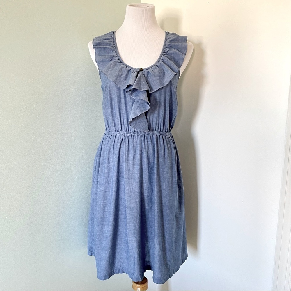 Ann Taylor LOFT Ruffle Front Chambray Dress Size 6